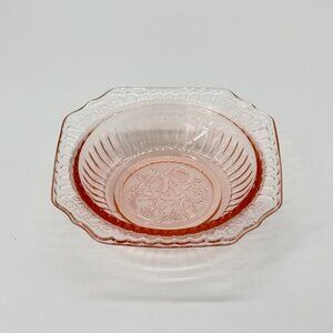 Vintage Mayfair Open Rose Pink Depression Glass Small Square Fruit Bowl